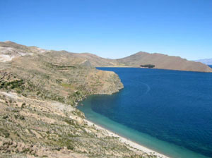 Bolivie, isla del sol, vue du lac depuis le sommet de l'ile