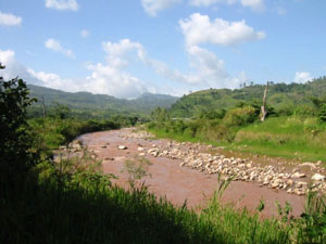 Amérique Centrale, Honduras, Copan Ruinas, la rivière qui coule au milieu de la végétation tropicale