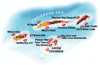 Carte des iles caraibeenne du Honduras