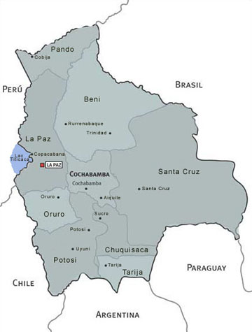 Mapa de Bolivia con departamentos