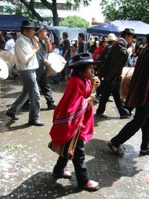 Bolivie, flutiste andin au carnaval de cochabamba